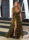 <p>Mariah revealed a little too much in this printed Philipp Plein design.<br><i>[Photo: PA]</i> </p>