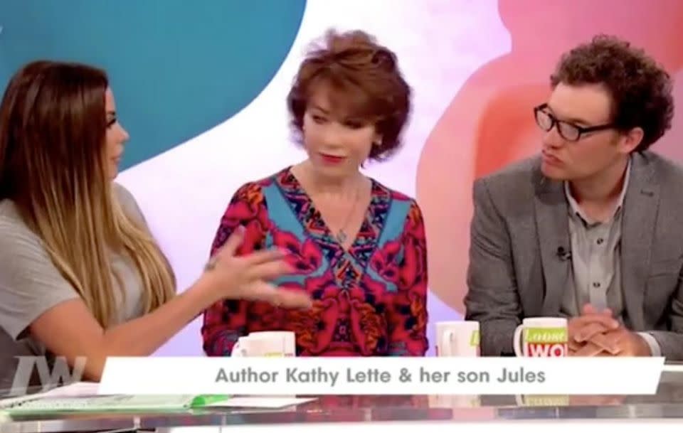 Katie discussed the topic with Loose Women guest British-Australian author, Kathy Lette. Source: ITV