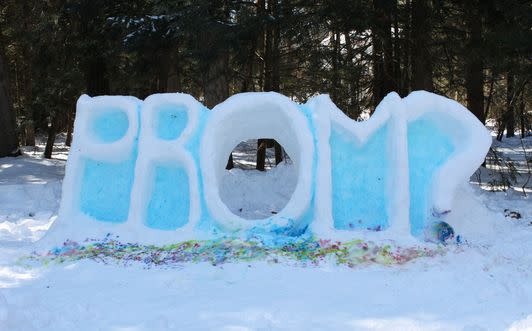 <a href="http://www.huffingtonpost.com/2013/02/15/promposal-stories-connect_n_2695500.html#slide=2113355" target="_blank">One teen</a> in Connecticut took advantage of the historic Northeast blizzard back in February and made a snow sculpture of the word, "PROM?" for his girlfriend. With a little help from his girlfriend's brother, the two worked on the project overnight so that she woke up to the sculpture outside of her window on Valentine's Day morning.