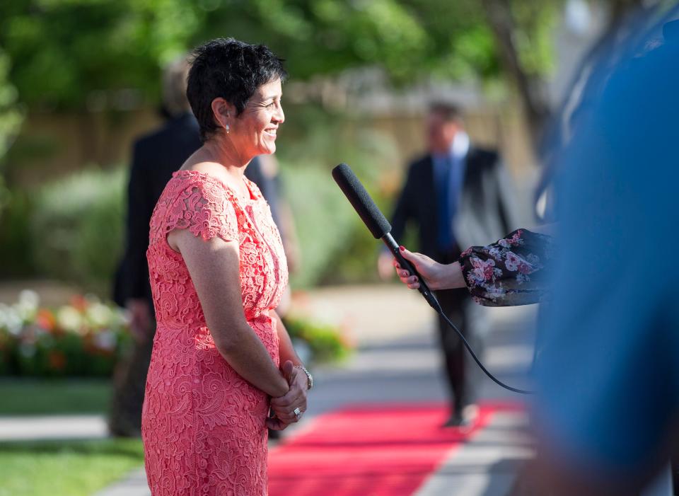 Danielle Ammaccapane is interviewed before her induction in to the Arizona Sports Hall of Fame at the Hilton Scottsdale Resort April 8, 2015.