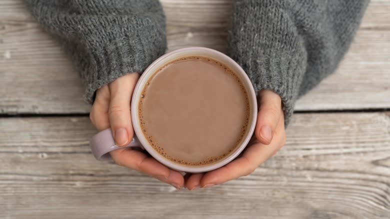 hands holding a mug of hot chocolate