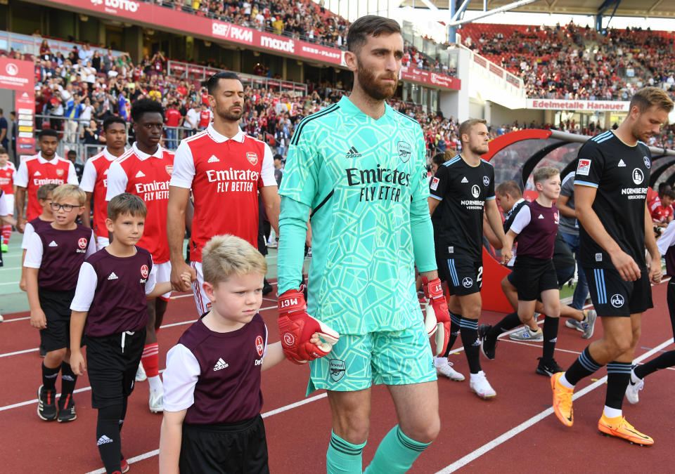 NUREMBERG, GERMANY - JULY 08: Matt Turner of Arsenal before the pre-season friendly match between 1. FC Nürnberg and Arsenal F.C. at Max-Morlock-Stadion on July 08, 2022 in Nuremberg, Germany. (Photo by David Price/Arsenal FC via Getty Images)