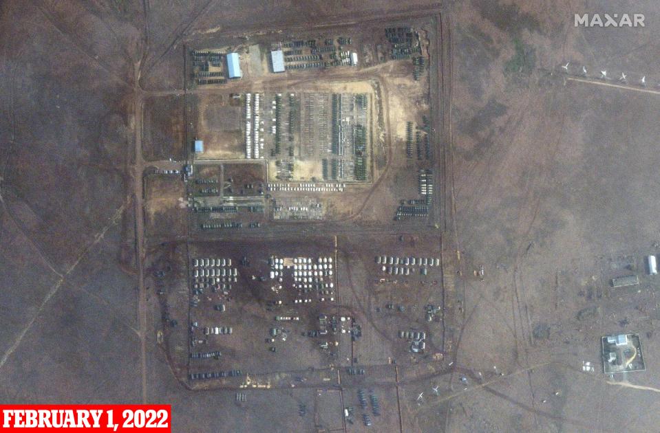 An overview of military deployments in Novoozernoye, Crimea is seen in this Maxar satellite image taken on February 1, 2022 (via REUTERS)