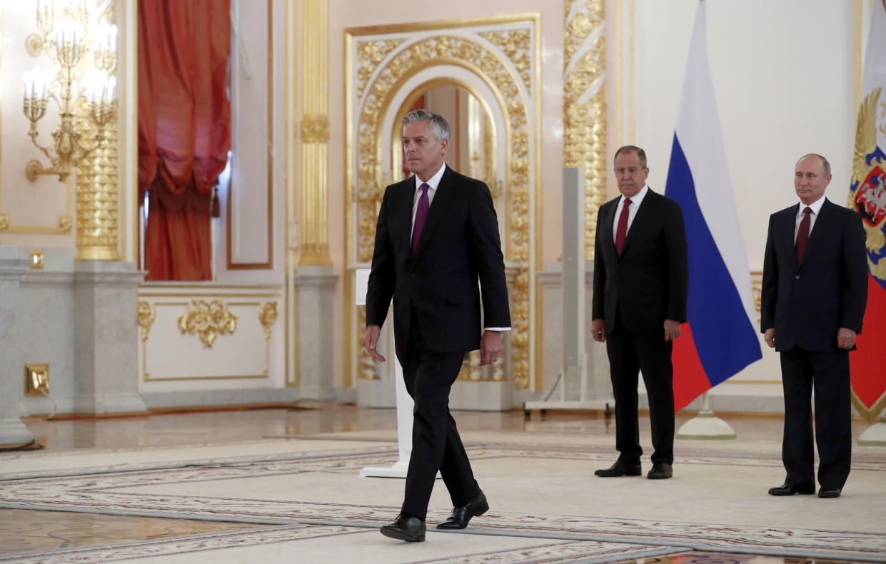 U.S. Ambassador Jon Huntsman after meeting with Russian President Vladimir Putin. (Photo: Pavel Golovkin/AP)