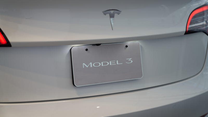 The back of a white Tesla Model 3 is shown. A Vancouver man accidentally stole a Tesla that wasn't his.