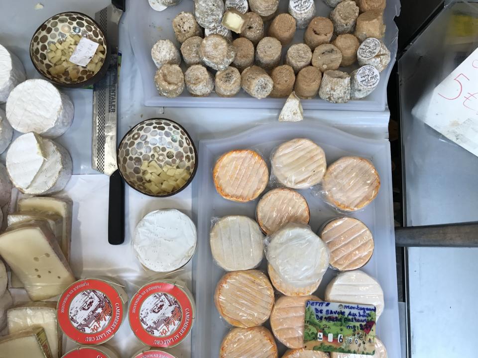 A selection of cheeses at Place Monge farmers market in Paris. (Photo: Alexandra Mondalek)