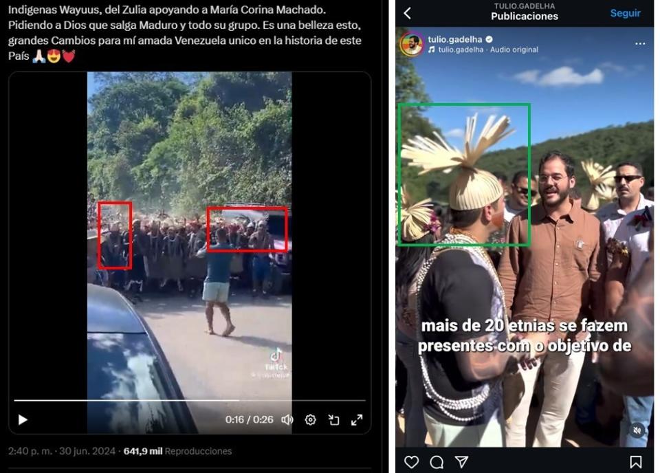 <span>Comparación entre capturas de pantalla de una publicación en X (I) y un video en Instagram publicado por el diputado Tulio Gadelha, hecha el 3 de julio de 2024 </span>