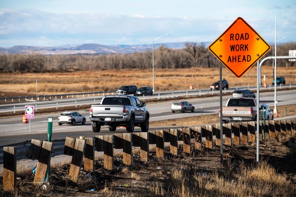 Sections of Interstate 25 where a new toll lane is being finished are pictured in Fort Collins on Monday.