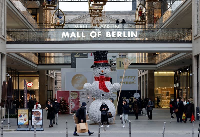 Christmas themed decorated shopping mall is pictured amid the coronavirus disease (COVID-19) outbreak in Berlin