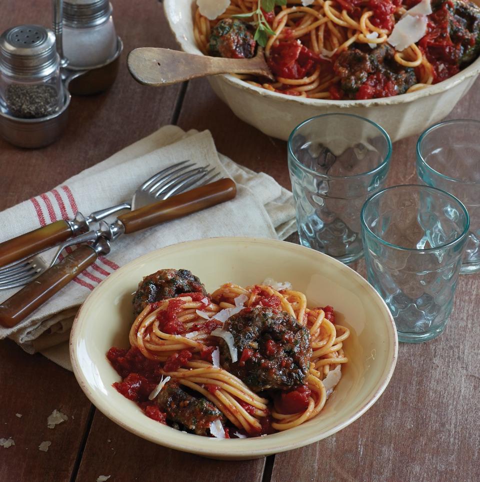 Spaghetti and Waffled Meatballs