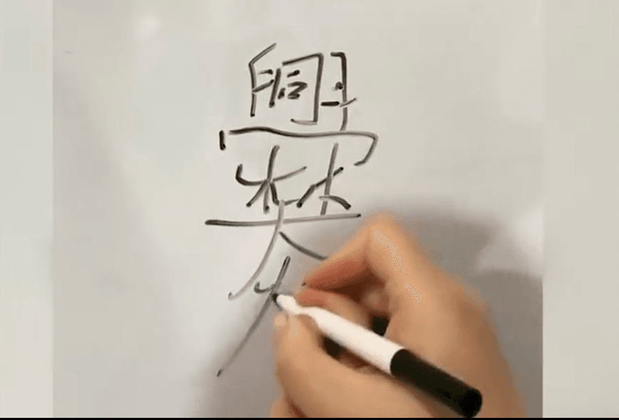 中國河南一位媽媽教小朋友學寫姓。（翻攝微博）