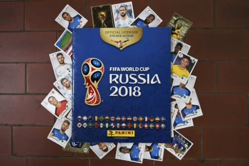 Collectible albums and cards for the 2018 Russia football World Cup, created by the Panini Group at their factory in Modena, northern Italy