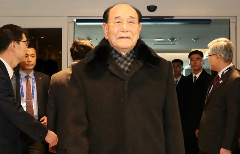 North Korea's ceremonial head of state Kim Yong Nam (C) has served the ruling Kim family for three generations, despite periodic purges of the Workers' Party