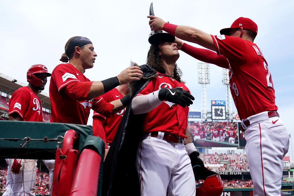 Reds second baseman Jonathan India played a big part in starting the Viking home run celebration last year. The Reds could bring it back in 2024.