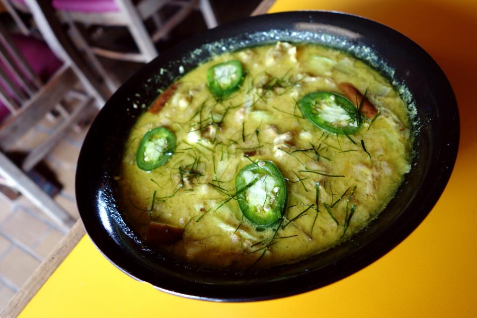 Lemongrass soup with beef, celery, eggplant, coconut milk, prahok and tamarind broth at Reathrey Sekong in Phoenix.