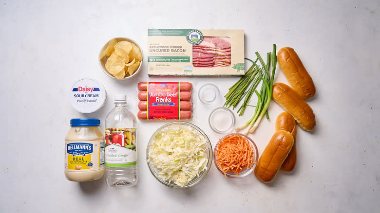 hot dog ingredients laid out