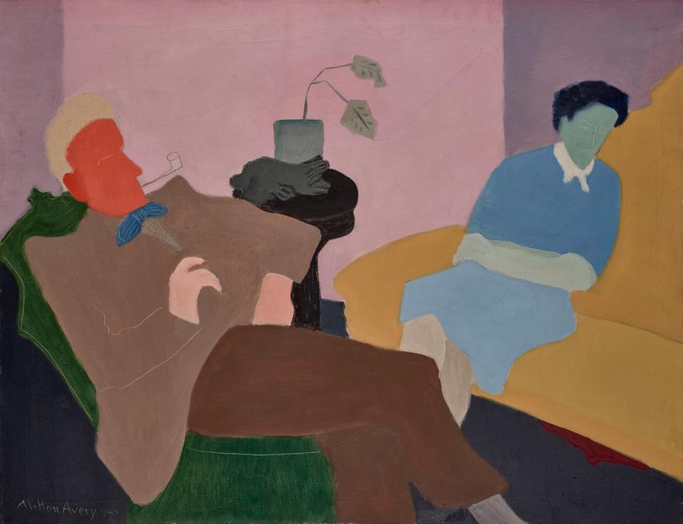 Milton Avery, Husband and Wife, 1945, Wadsworth Atheneum Museum of Art, Hartford, Conneticut, Gift of Mr and Mrs Roy R. Neuberger. (© 2022 Milton Avery Trust / Artists Rights Society (ARS), New York and DACS, London 2022. Photo: Allen Phillips/ Wadsworth Atheneum.)