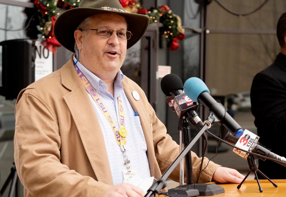 Dr. John Vanchiere, of LSU Health Shreveport, talks during the press conference about COVID at Government Plaza on December 31, 2021.