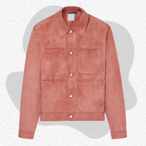 <p>Courtesy of Mr Porter</p><p>Black and brown aren’t the only options when it comes to buying a leather jacket. Paul Smith imbues this traditional jacket with his signature sense of fun. A pink suede jacket may sound bold, and it is, but the blush shade and classic fit make for a surprisingly wearable piece. It’s designed in a chore jacket style, featuring four open patch pockets on the front of the jacket. But don’t let the work jacket moniker fool you; this jacket is all about play.</p><p>[$2,295; <a href="https://go.skimresources.com?id=106246X1712071&xs=1&xcust=mj-bestleatherjackets-jzavaleta-080423-update&url=https%3A%2F%2Fwww.mrporter.com%2Fen-us%2Fmens%2Fproduct%2Fpaul-smith%2Fclothing%2Fleather-jackets%2Fslim-fit-suede-jacket%2F1647597310659176" rel="noopener" target="_blank" data-ylk="slk:mrporter.com;elm:context_link;itc:0;sec:content-canvas" class="link ">mrporter.com</a>]</p>