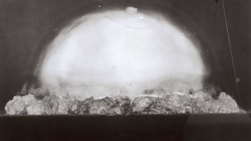 Image labeled '0.053 Sec' of the first nuclear test, codenamed "Trinity," conducted by Los Alamos National Laboratory at Alamogordo, New Mexico in 1945.  - Fotosearch/Getty Images