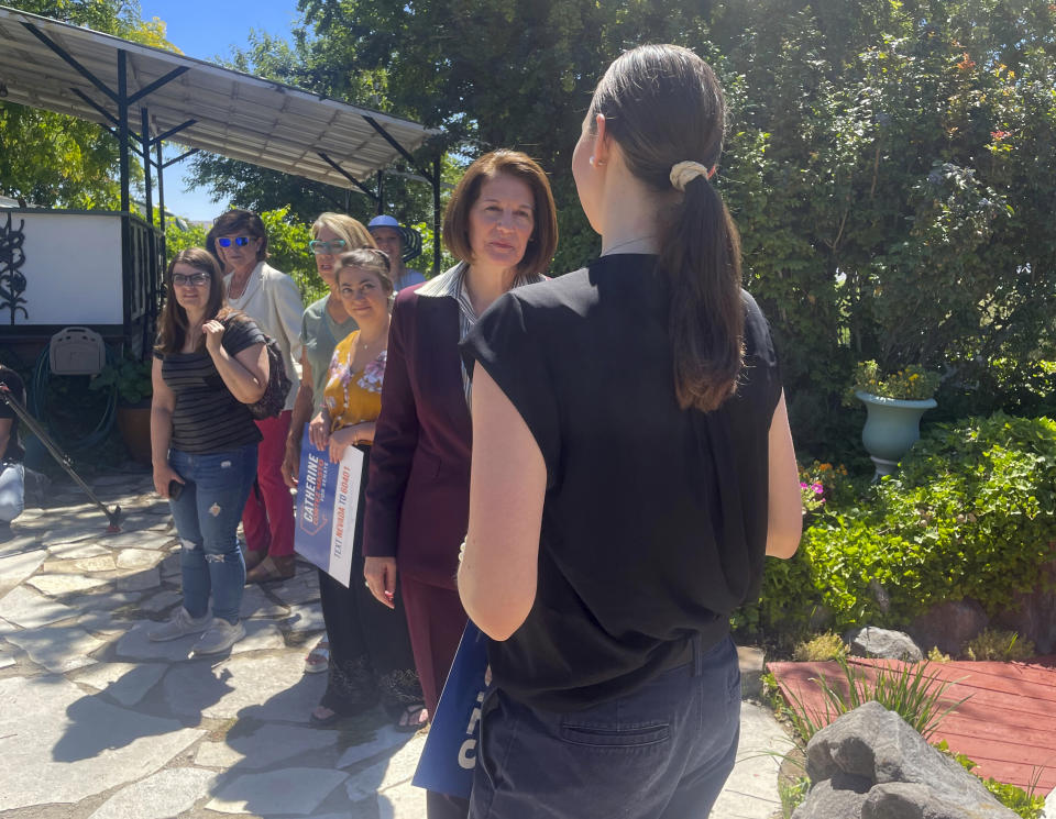 Nevada Sen. Catherine Cortez Mast speaks with supporters at a pro-choice event held in Sparks, Nev. on Thursday, July 7, 2022. (AP Photo/Gabe Stern)