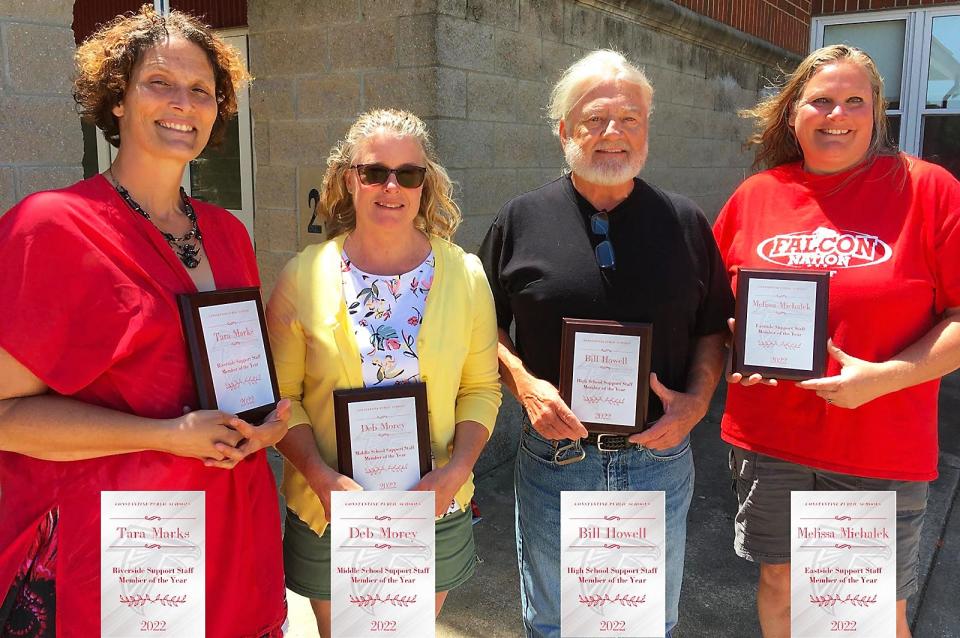 From left, support staff awards at Constantine Public Schools went to Tara Marks, Deb Morey, Bill Howell and Melissa Michalek.