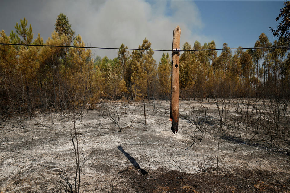 <p>A burned lamp post is seen next to the village of Gaviao, Portugal, July 26, 2017. (Rafael Marchante/Reuters) </p>