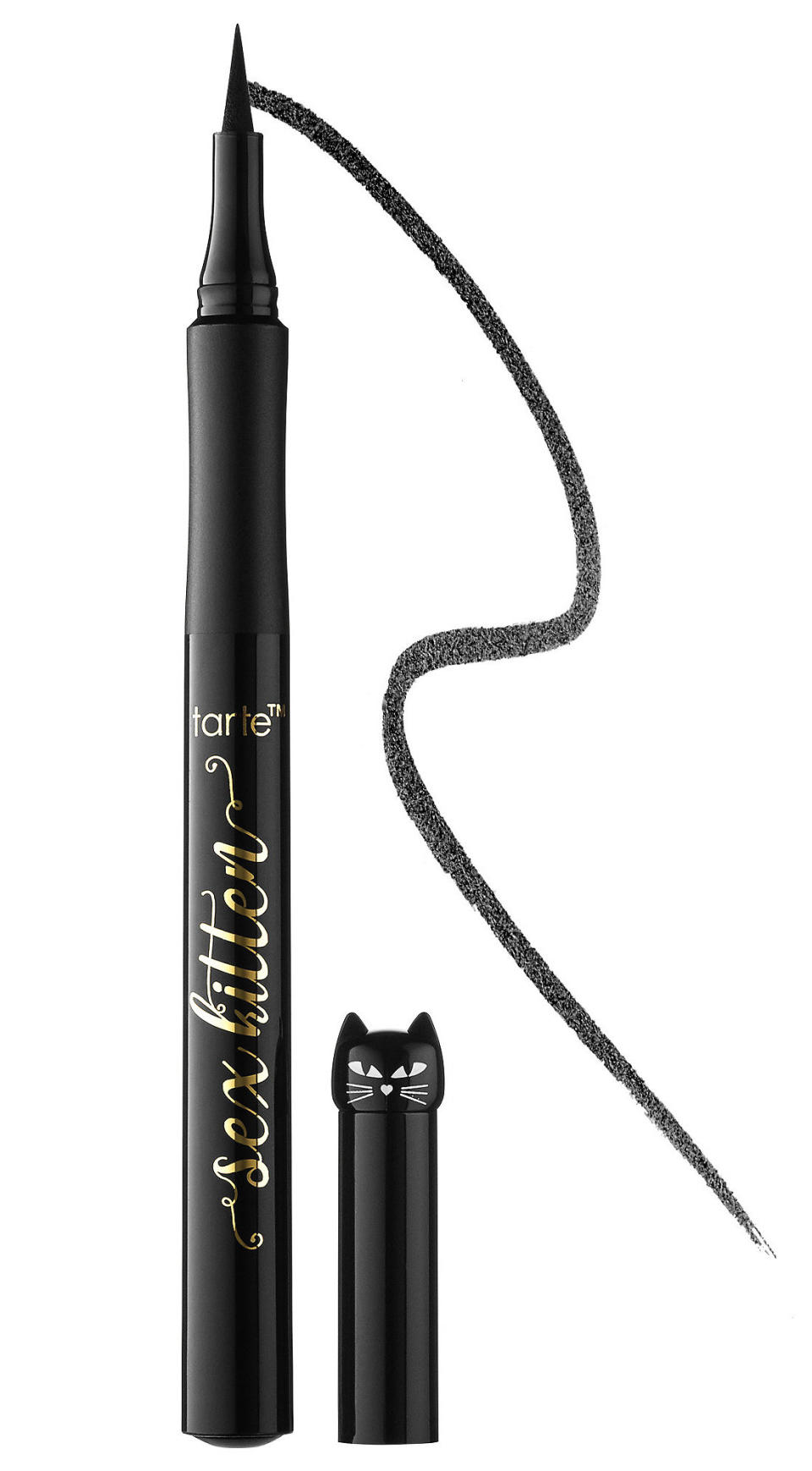 <p>Do you need you cateyes to be a little more literal? No? How about a little more ultra-black, long-lasting, and smooth applying? Yeah, we thought so. </p><p><strong>Tarte</strong> Sex Kitten Liquid Liner, $20, sephora.com. </p><p><a rel="nofollow noopener" href="https://www.sephora.com/product/sex-kitten-liquid-liner-P420231" target="_blank" data-ylk="slk:SHOP;elm:context_link;itc:0;sec:content-canvas" class="link ">SHOP</a><br></p>