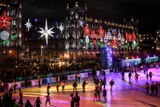 Mexico City's eco-friendly skating rink at the central Zocalo square, on December 17, 2019