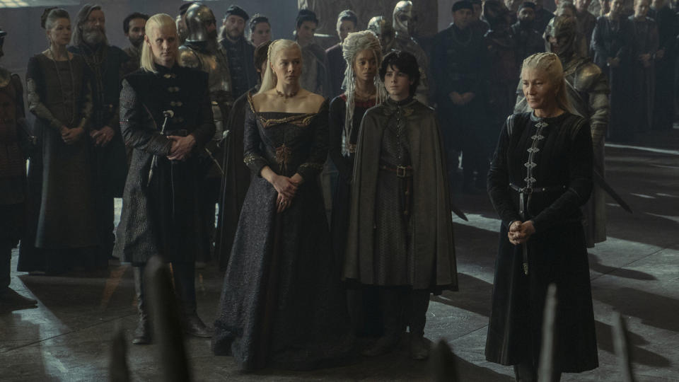 Daemon, Rhaenyra, Rhaenys, Jace, Luke, Rhaena as the Blacks in House of the Dragon