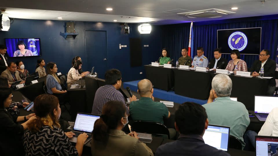 A general view of a press conference about the recent incidents of Chinese aggression and harassment in Scarborough Shoal and Second Thomas Shoal in the disputed South China Sea, in Manila on December 11, 2023. - Earvin Perias/AFP/Getty Images