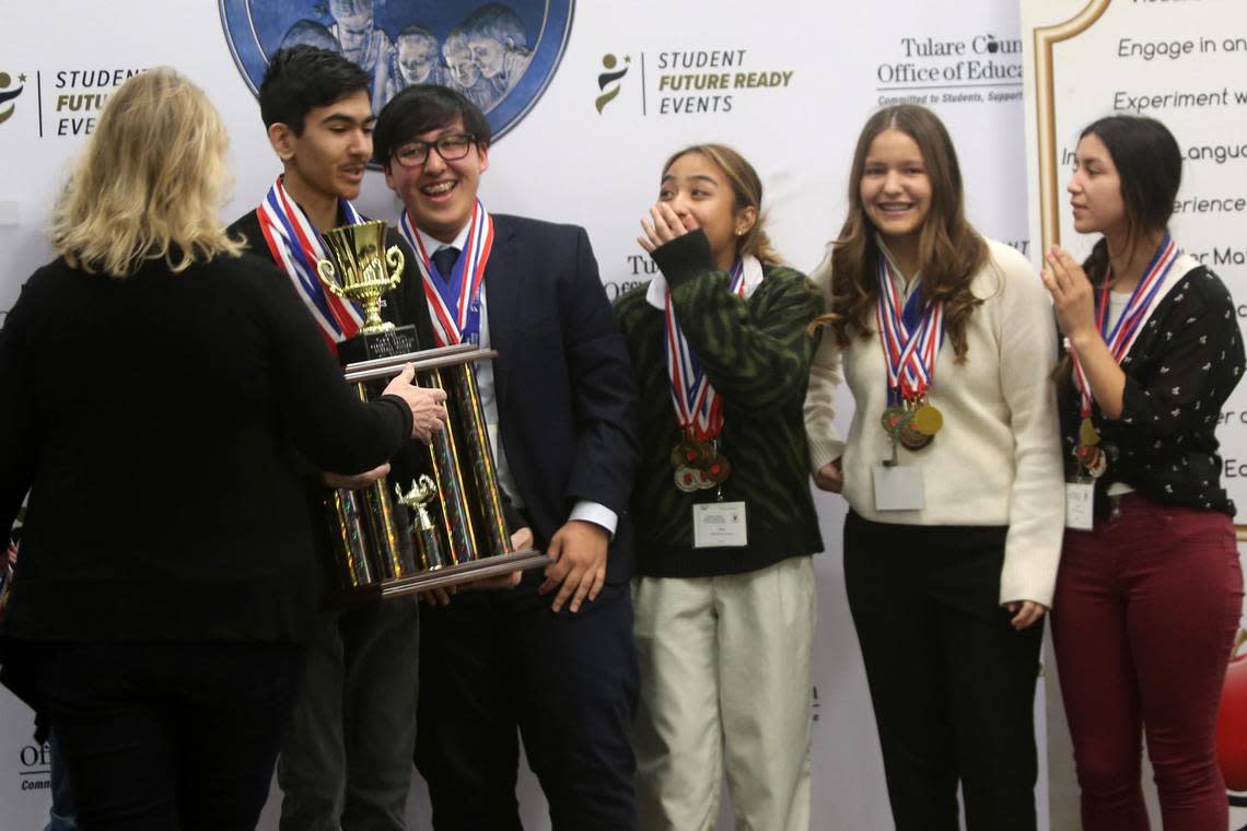 With a total score of 28,013.9, Harmony Magnet Academy took home the top small school trophy as well as the overall champion trophy winning the rights to represent Tulare County at the state championship in March. .