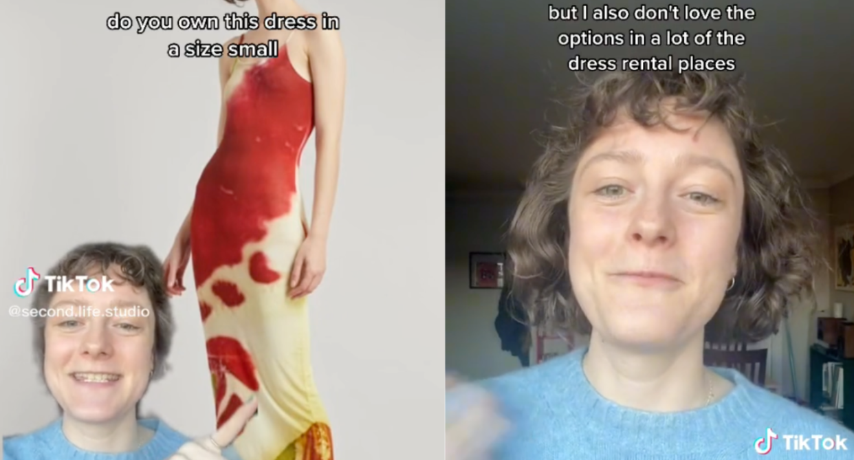 A Toronto woman's plea to borrow a dress has gone viral on TikTok. Images via TikTok/second.life.studio.