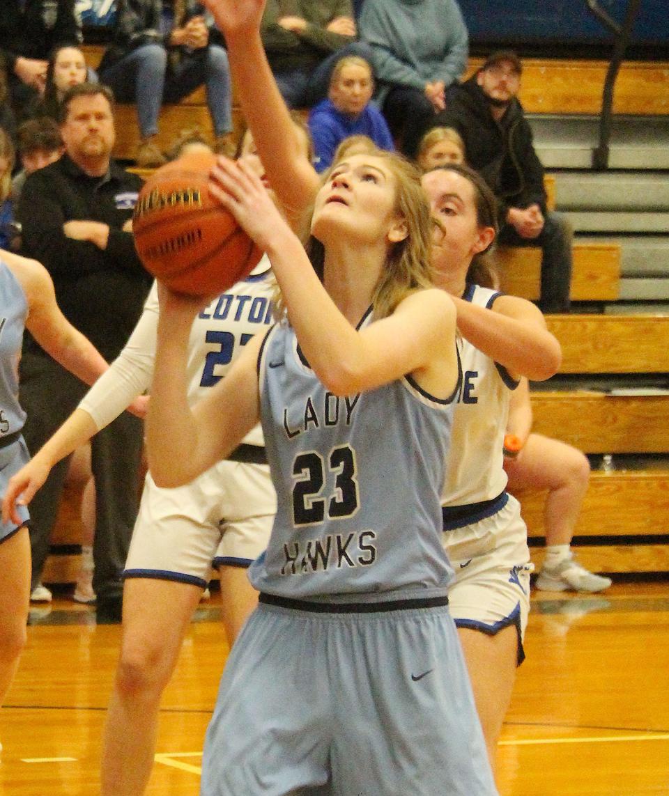 Prairie Central's Kelly Wilkey puts up a shot against Peotone in their regional final in Fairbury on Friday, Feb. 17. Wilkey scored 4 points.