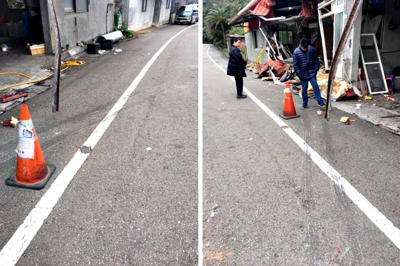 陳俊男車禍現場，地面留下長長的煞車痕跡（陳俊男家屬提供）