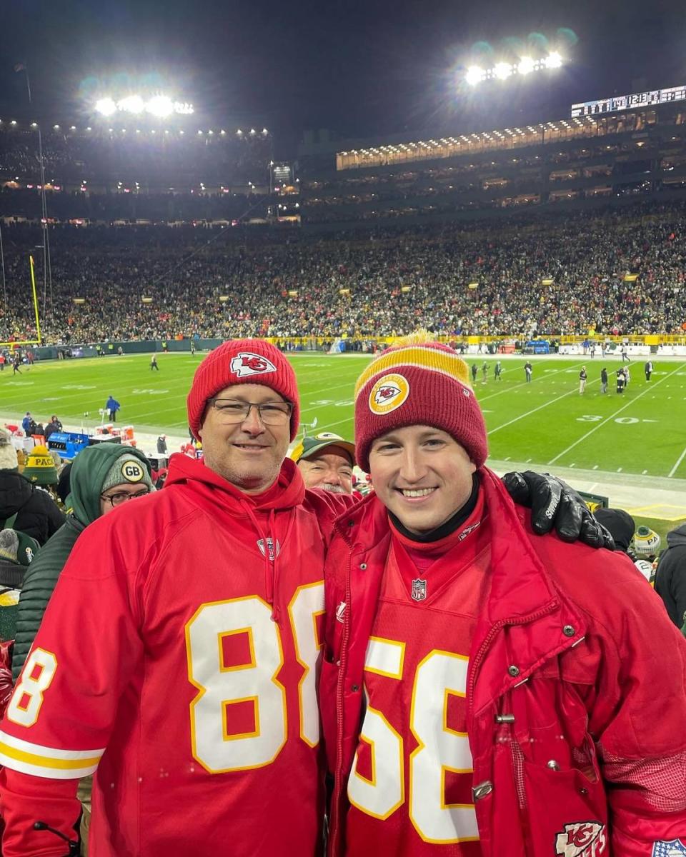 Devin Rudicel and his father, Dave, travel to two or three Chiefs roads games every season, including the one in Green Bay this year.