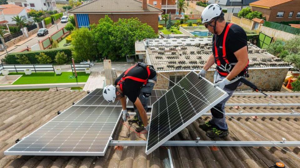 Solar panels are installed on a house in Madrid