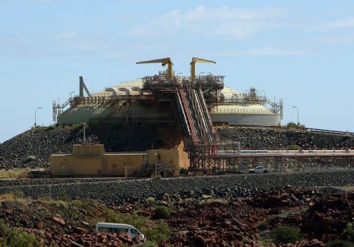 An LNG gas storage tank at the Woodside operated North West Shelf Gas Venture near Karratha in Western Australia. Analysts expect Australia to overtake Qatar in LNG production by 202 and the government hopes to reach the target sooner