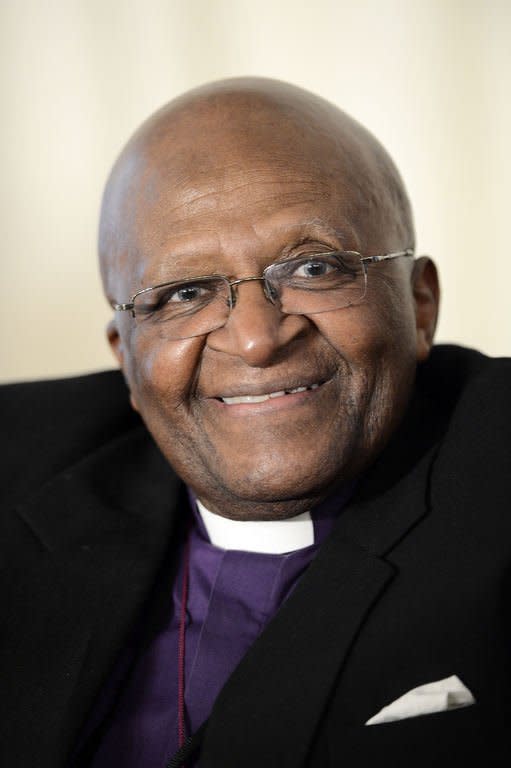 Peace icon Desmond Tutu is pictured in Johannesburg on November 6, 2012. He survived an illness believed to be polio as a baby, battled tuberculosis as a teenager and prostrate cancer, which he was diagnosed with in 1997