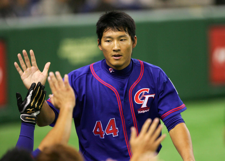 第二屆經典賽中華隊林哲瑄跑回對戰中國隊唯一1分。（Photo by Koji Watanabe/Getty Images）