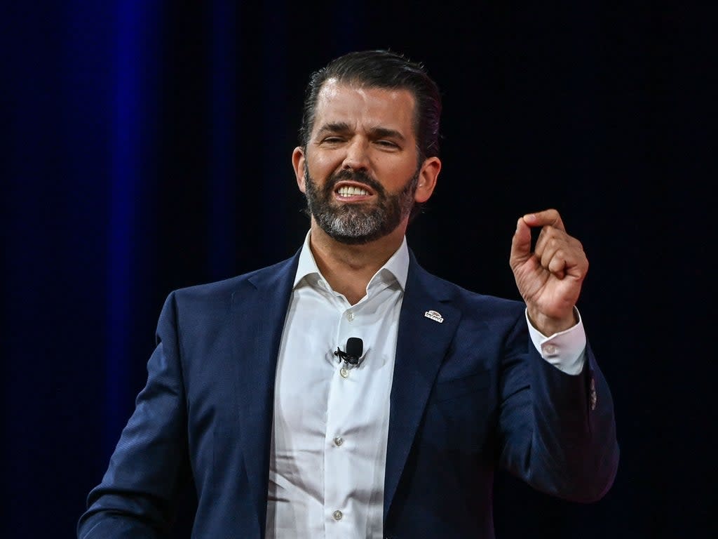 Donald Trump Jr speaking in Florida at CPAC 2022 (AFP via Getty Images)