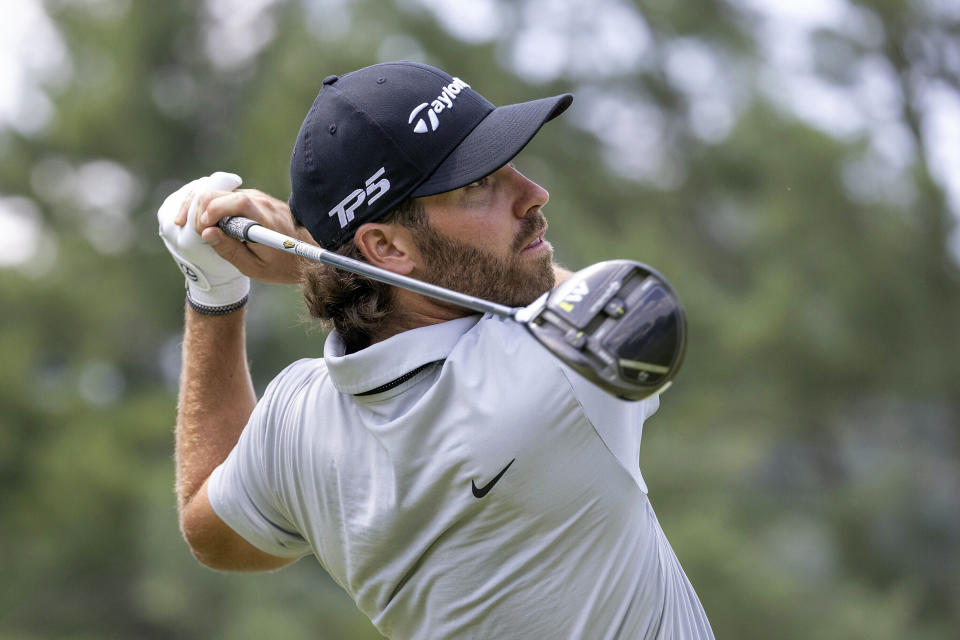 Matthew Wolff of Smash GC hits his shot from the second tee during the second round of LIV Golf tournament at The Greenbrier, Saturday, Aug. 5, 2023 in White Sulfur Springs, W.Va. (Photo by Chris Trotman/LIV Golf via AP)