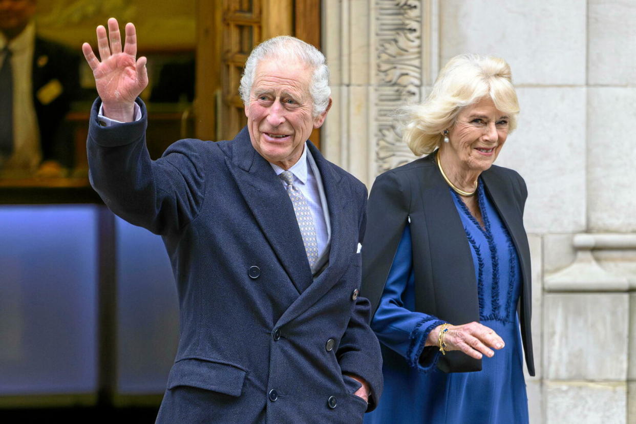 Le roi Charles III et la reine Camilla quittent la London Clinic après l'opération de la prostate du souverain, le 29 janvier 2024.  - Credit:Cover Images