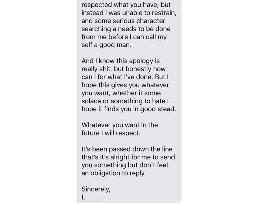 Lyndon Montgomery's text message to Holly Harris.