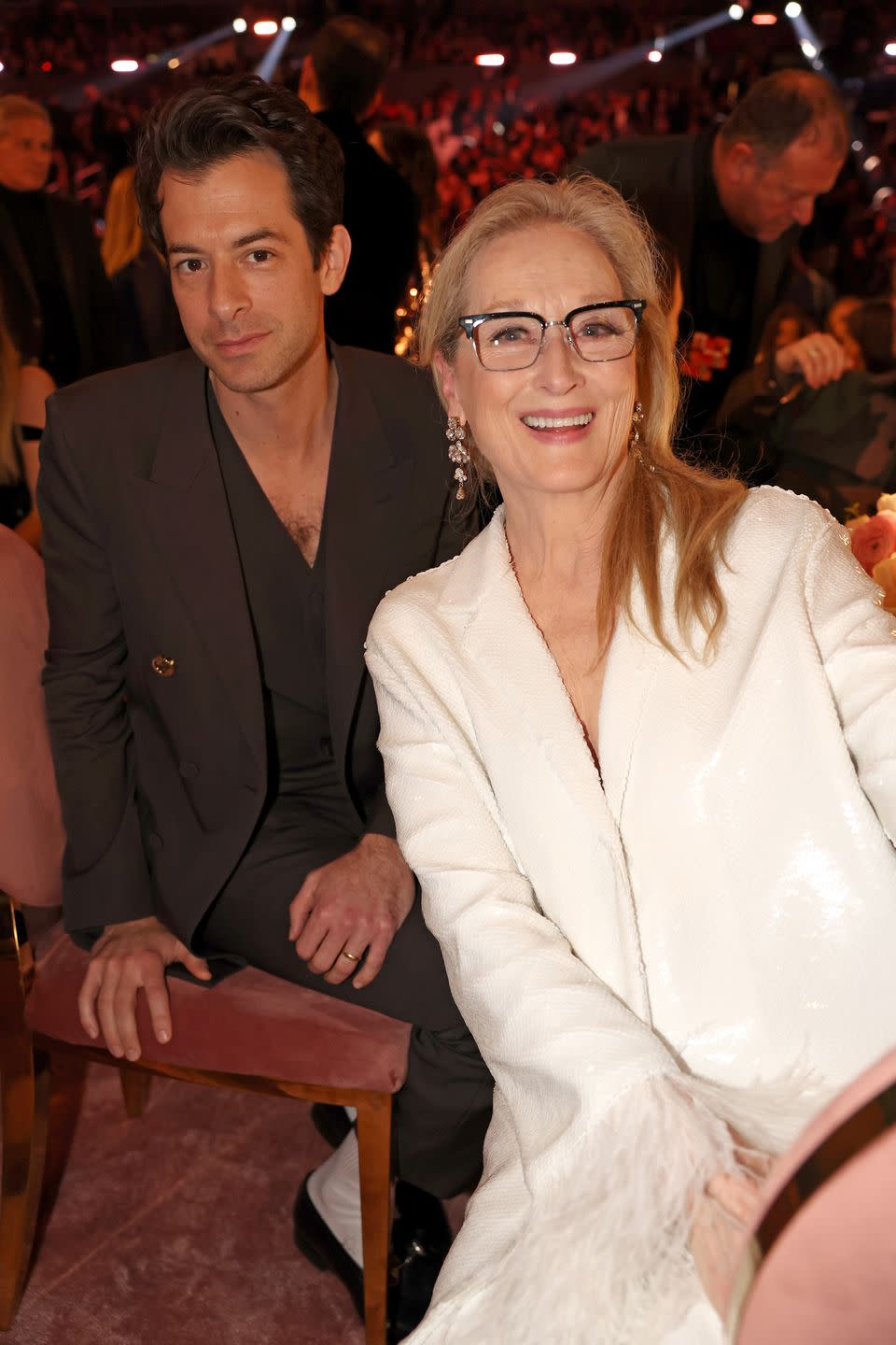 los angeles, california february 04 l r mark ronson and meryl streep attend the 66th grammy awards at cryptocom arena on february 04, 2024 in los angeles, california photo by johnny nunezgetty images for the recording academy