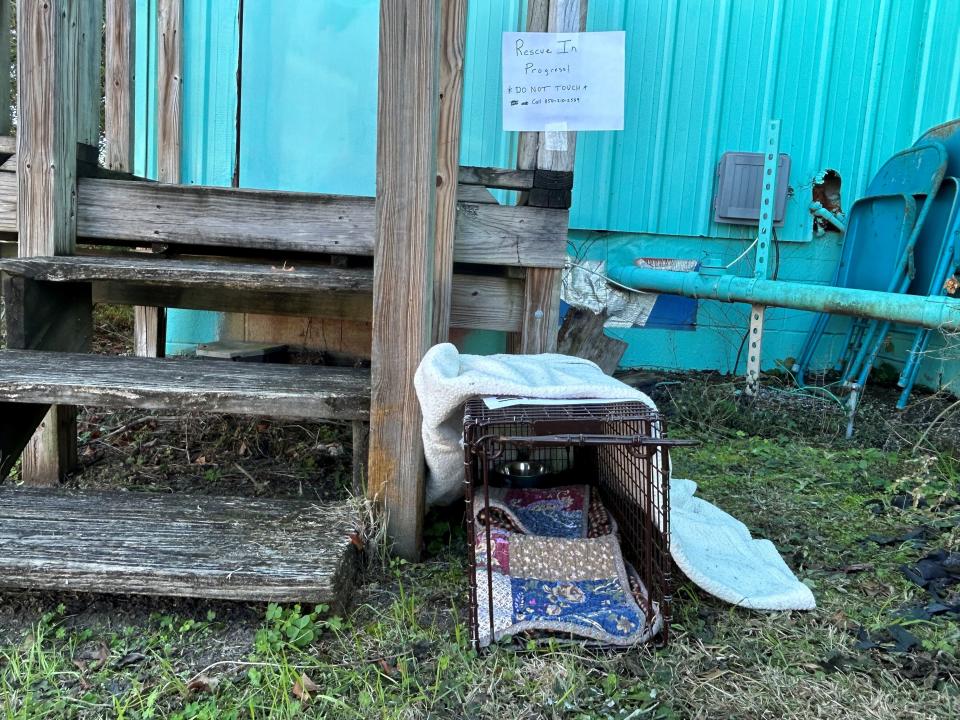 A cat trap sits outside of Fat Cat Books in Railroad Square on Wednesday, Dec. 28, 2022.