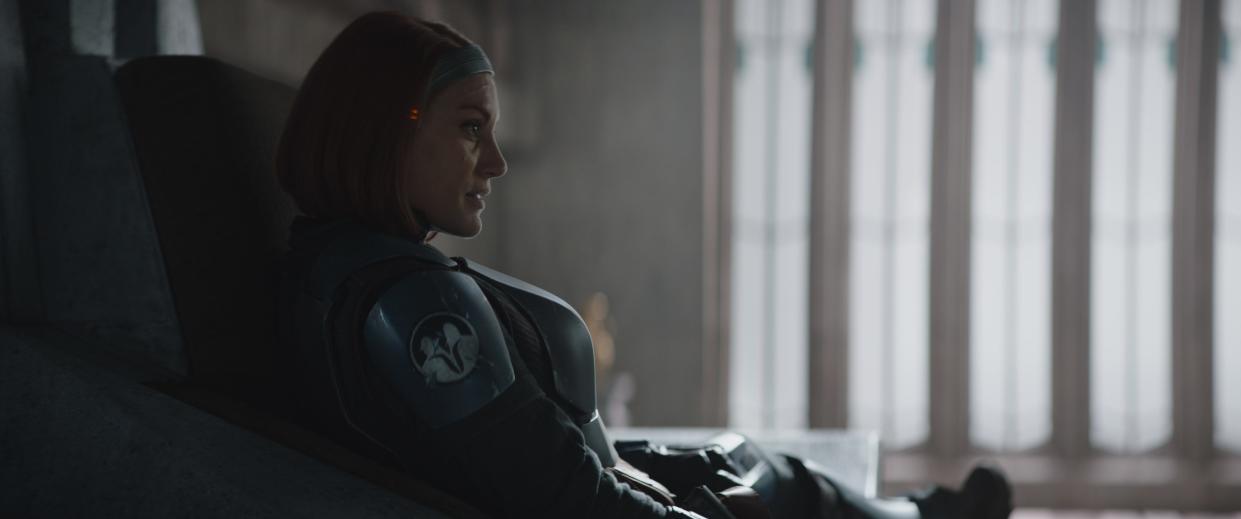 Bo-Katan Kryze (Katee Sackhoff) seeks the Darksaber, a key to ruling Mandalore, in "The Mandalorian."