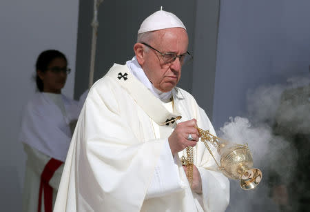 FILE PHOTO: Pope Francis holds a mass at Zayed Sports City Stadium in Abu Dhabi, United Arab Emirates, February 5, 2019. REUTERS/Tony Gentile