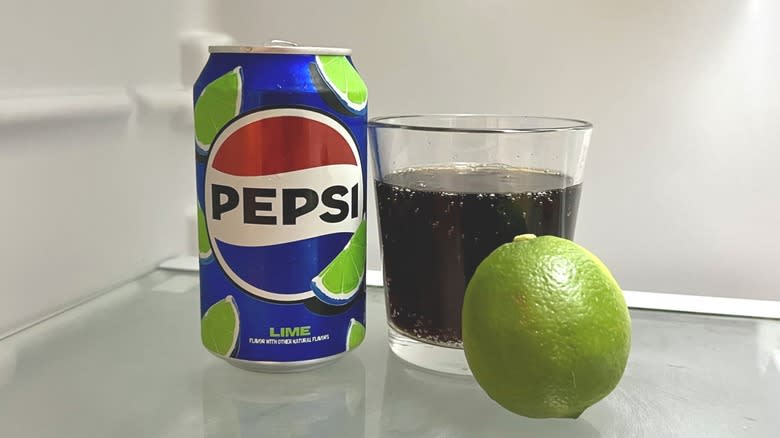 Pepsi Lime can and glass