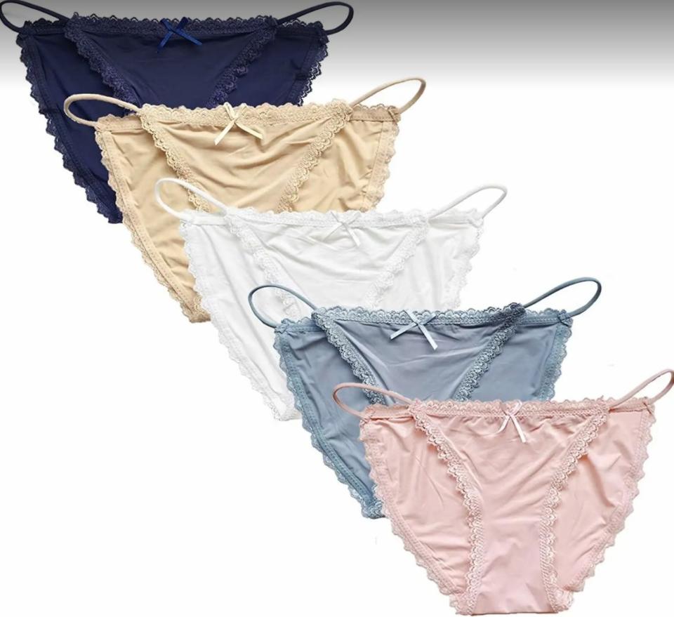 These are designed in cotton and with silk lace for ultimate comfort.<br /><br /><strong>Promising review:</strong> "Extremely soft fabric and very well made. They're basic and classic solid colors that fit perfectly &mdash; cute and sexy styles! Really like these and will buy more. They're still in very good condition after washing in a mesh bag too." &mdash; <a href="https://amzn.to/2RNR0T8" target="_blank" rel="noopener noreferrer">Nay</a><br /><br /><strong>Get a pack of four from Amazon for <a href="https://amzn.to/2RNR0T8" target="_blank" rel="noopener noreferrer">$14.99+</a> (available in six sets, and sizes XS&ndash;XL).</strong>